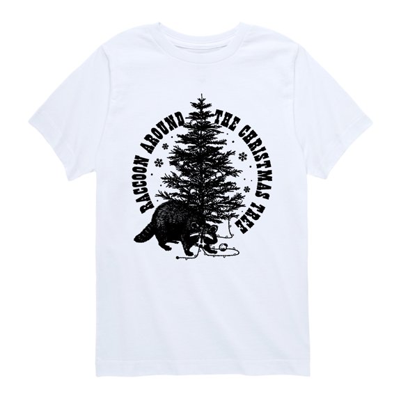 Instant Message - Raccoon Around The Christmas Tree - Youth Short Sleeve Graphic T-Shirt