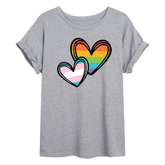Instant Message - Rainbow And Trans Flag Hearts - Women's Oversized T-Shirt