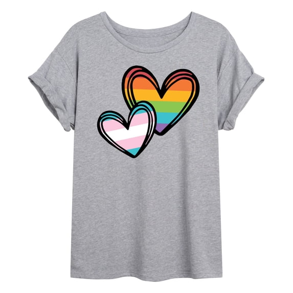 Instant Message - Rainbow Hearts - Juniors Oversized Graphic T-Shirt