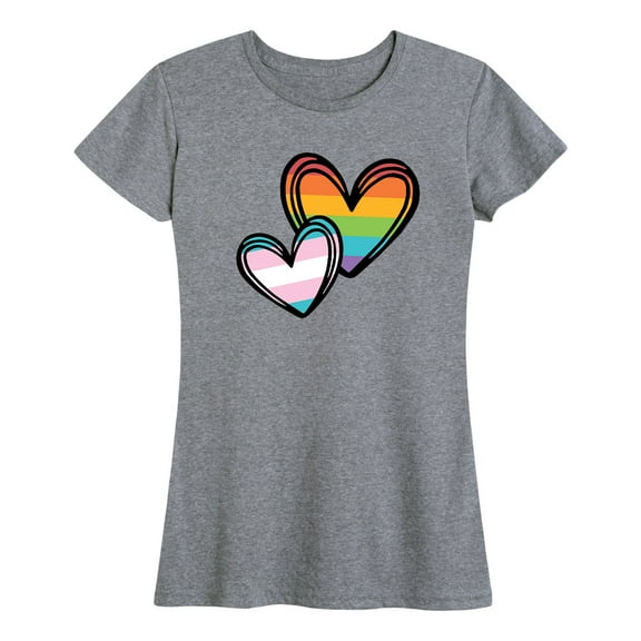 Instant Message - Rainbow And Trans Flag Hearts - Women's Short Sleeve Graphic T-Shirt