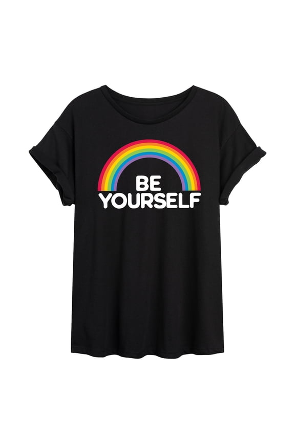 - Rainbow Be Yourself - Juniors Oversized Graphic T-Shirt
