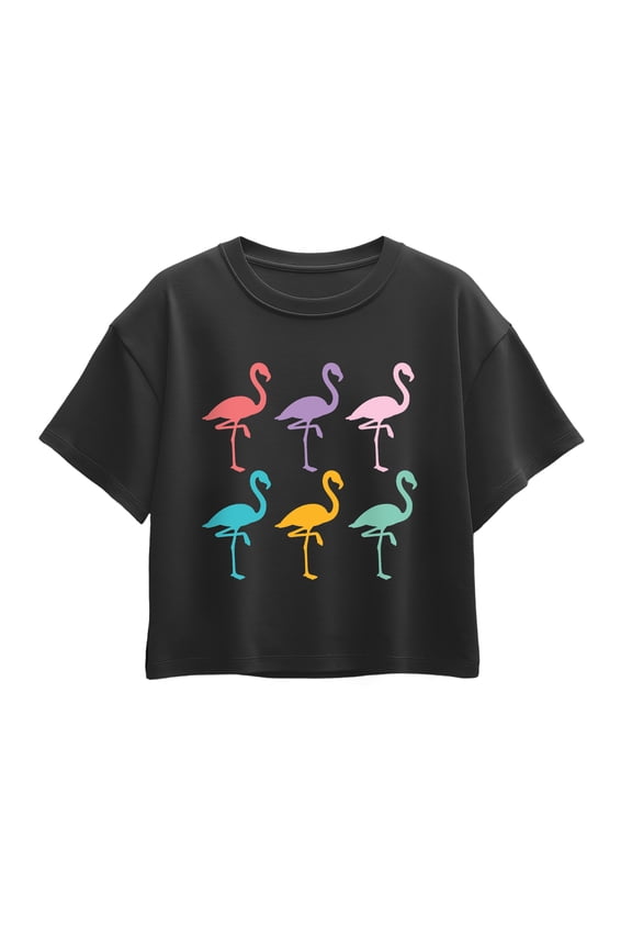 - Rainbow Flamingos - Youth Girls Boxy T-Shirt