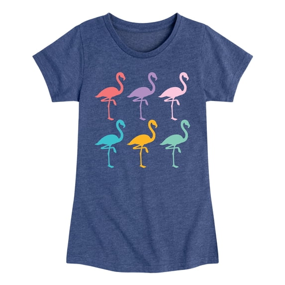 Instant Message - Rainbow Flamingos Fitted Short Sleeve Graphic T-Shirt