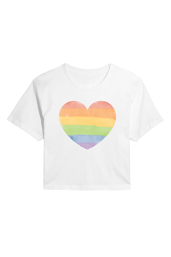- Rainbow Heart - Juniors Cropped Short Sleeve Graphic T-shirt