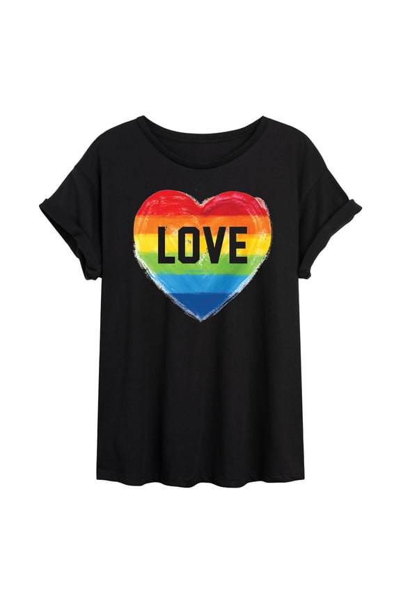 - Rainbow Heart - Juniors Oversized Graphic T-Shirt