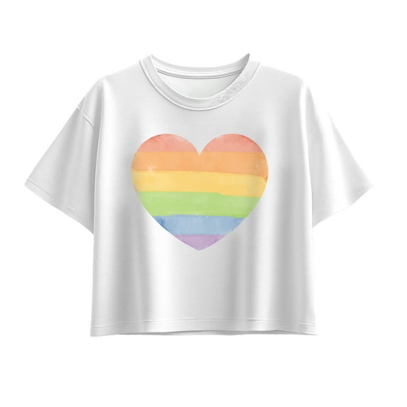 Instant Message - Rainbow Heart - Youth Girl Short Sleeve Boxy Tee