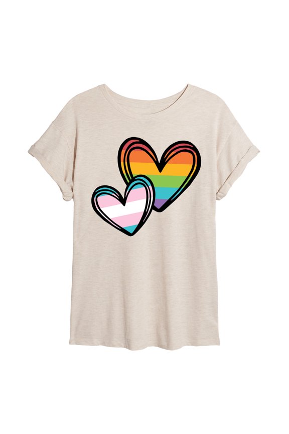 - Rainbow Hearts - Juniors Oversized Graphic T-Shirt
