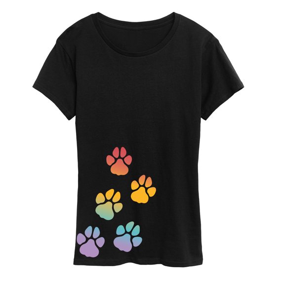 Instant Message - Rainbow Paw Prints Bottom Side Hit - Women's Short Sleeve Graphic T-Shirt