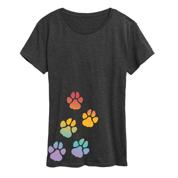 Instant Message - Rainbow Paw Prints Bottom Side Hit - Women's Short Sleeve Graphic T-Shirt
