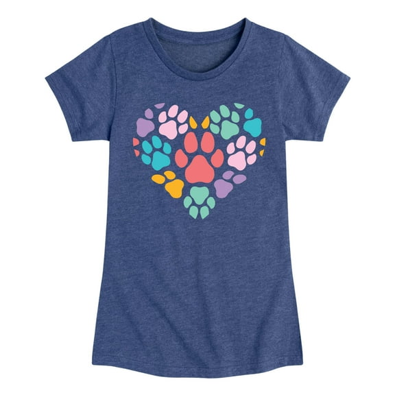 Instant Message - Rainbow Pawprint Heart - Toddler and Youth Girls Short Sleeve T-Shirt