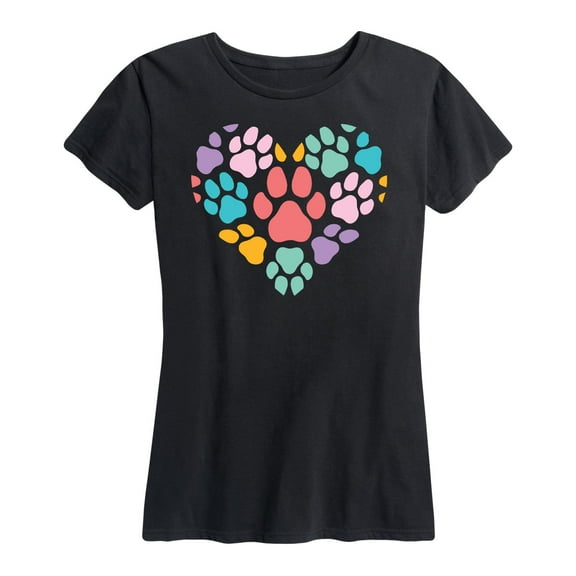 Instant Message - Rainbow Pawprint Heart - Women's Short Sleeve Graphic T-shirt