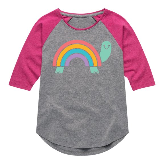 Instant Message - Rainbow Shell Turtle - Toddler & Youth Girls Raglan Graphic T-Shirt