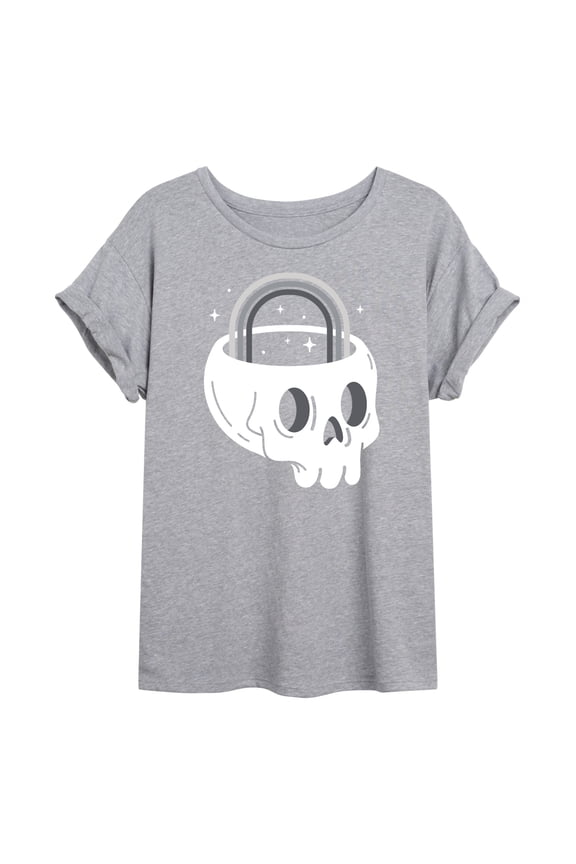 - Rainbow Skull - Juniors Oversized Graphic T-Shirt