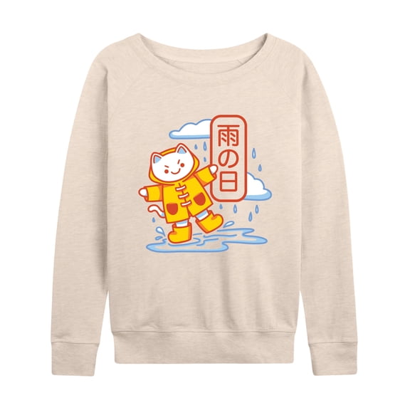 Instant Message - Rainy Day Kawaii Cat - Women's Lightweight French Terry Long Sleeve Shirt