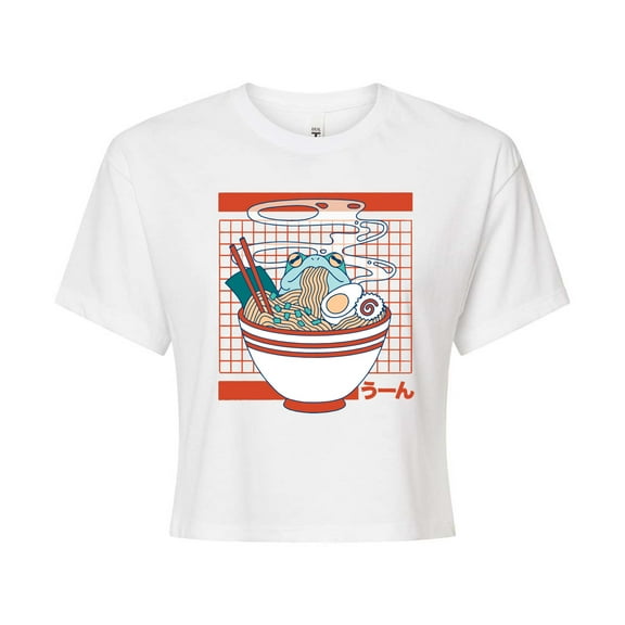 Instant Message - Ramen Frog Yum - Junior's Cropped Graphic T-Shirt