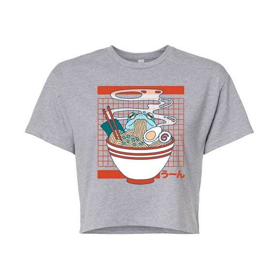 Instant Message - Ramen Frog Yum - Junior's Cropped Graphic T-Shirt