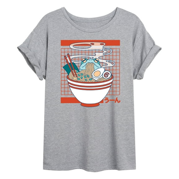 Instant Message - Ramen Frog Yum - Women's Oversized Graphic T-Shirt