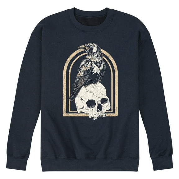 Instant Message - Raven On Skull - Men's Crew Fleece Sweatshirts
