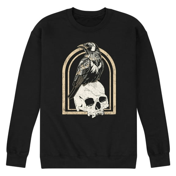 Instant Message - Raven On Skull - Men's Crew Fleece Sweatshirts