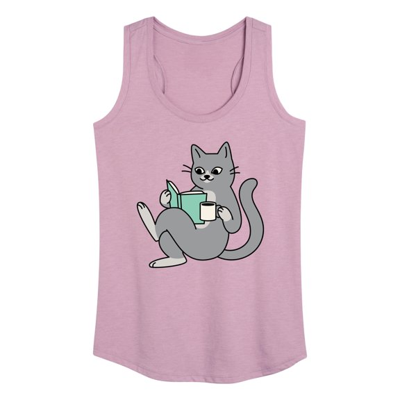 Instant Message - Reading Cat Coffee - Women's Racerback Tank Top
