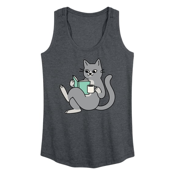 Instant Message - Reading Cat Coffee - Women's Racerback Tank Top