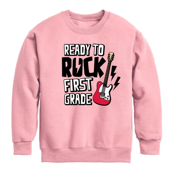 Instant Message - Ready To Rock First Grade - Toddler & Youth Crewneck Fleece Sweatshirt