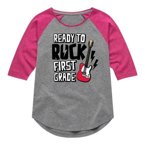 Instant Message - Ready To Rock First Grade - Toddler & Youth Girls Raglan Graphic T-Shirt