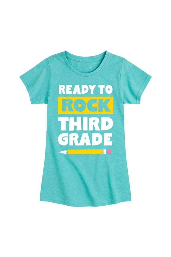 - Ready To Rock Third Grade Fitted Short Sleeve Graphic T-Shirt