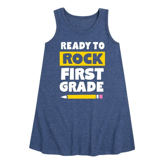 Instant Message - Ready to Rock First Grade - Back to School - Toddler and Youth Girls A-line Dress