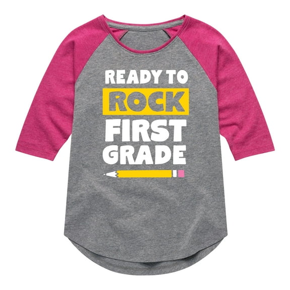 Instant Message - Ready to Rock First Grade - Toddler And Youth Girls Raglan Graphic T-Shirt