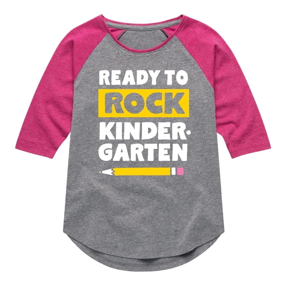 Instant Message - Ready to Rock Kindergarten - Toddler And Youth Girls Raglan Graphic T-Shirt