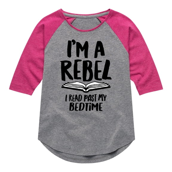 Instant Message - Rebel Read Past BedtI'me - Toddler And Youth Girls Raglan Graphic T-Shirt