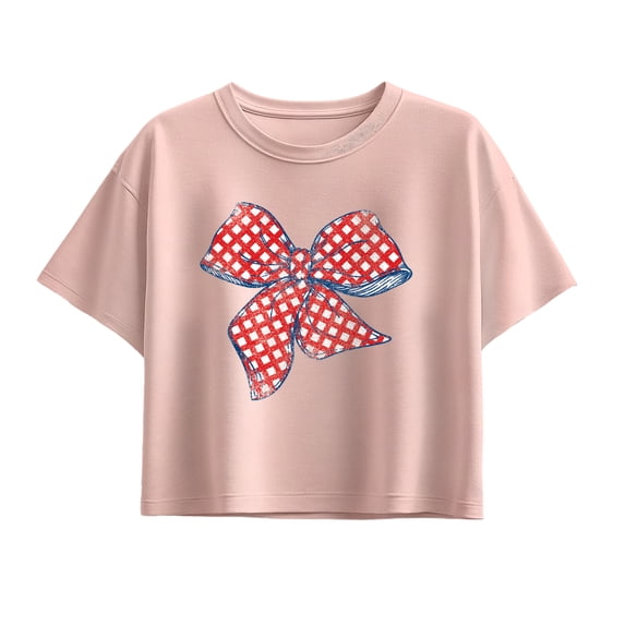 Instant Message - Red Gingham Bow - Youth Girls Boxy T-Shirt