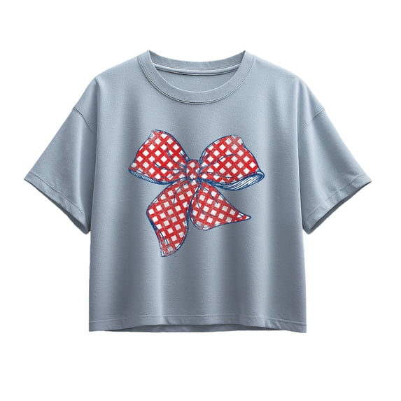 Instant Message - Red Gingham Bow - Youth Girls Boxy T-Shirt