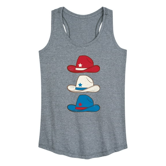 Instant Message - Red White Blue Cowboy Hat - Women's Racerback Tank Top