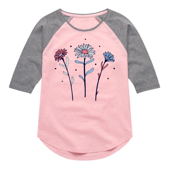 Instant Message - Red White Blue Daisies - Toddler & Youth Girls Raglan Graphic T-Shirt