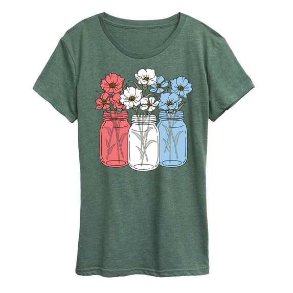Instant Message - Red White Blue Mason Jars - Women's Short Sleeve Graphic T-Shirt