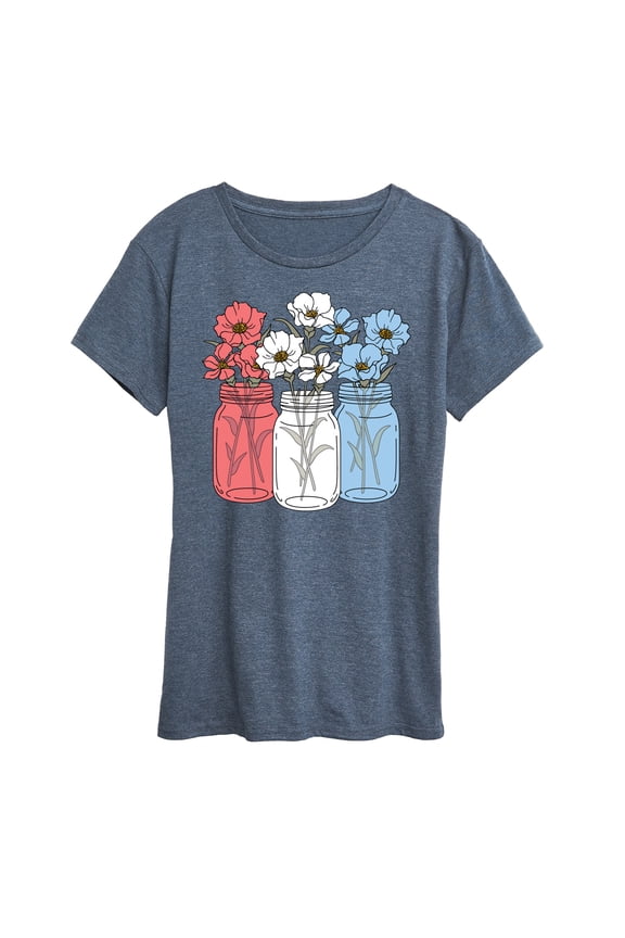 - Red White Blue Mason Jars - Women's Short Sleeve Graphic T-Shirt