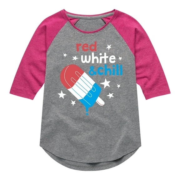 Instant Message - Red, White, & Chill Classic Ice Cream Truck Popsicle - Toddler & Youth Girls Raglan Graphic T-Shirt