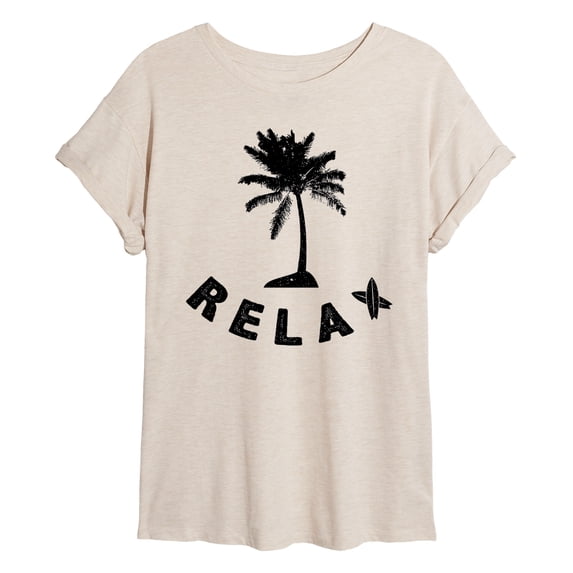 Instant Message - Relax Palm Tree - Juniors Oversized Graphic T-Shirt