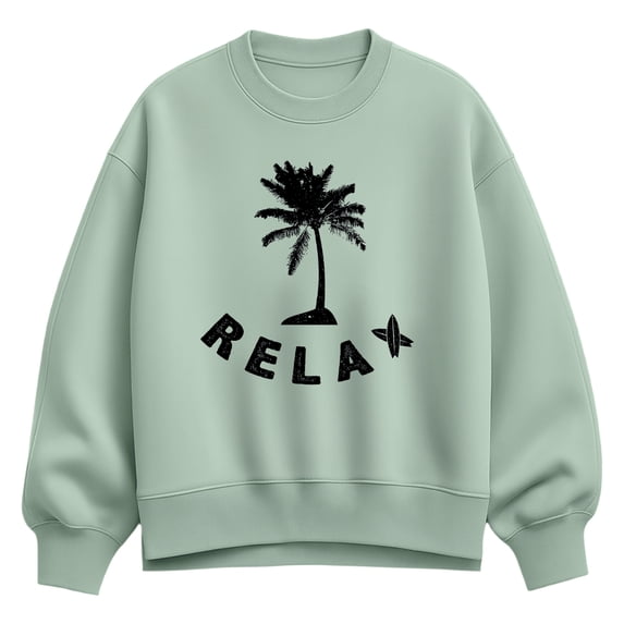 Instant Message - Relax Palm Tree - Women's Oversized Fleece Crew Sweatshirt