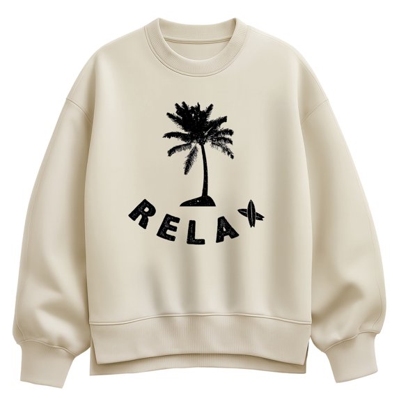 Instant Message - Relax Palm Tree - Women's Oversized Fleece Crew Sweatshirt