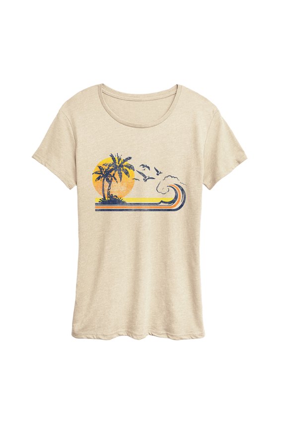 - Retro Beach Wave Short Sleeve Graphic T-Shirt
