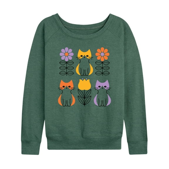 Instant Message - Retro Flower Cat  - Women's Lightweight French Terry Long Sleeve Shirt