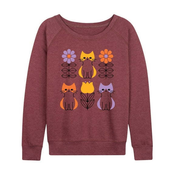 Instant Message - Retro Flower Cat  - Women's Lightweight French Terry Long Sleeve Shirt