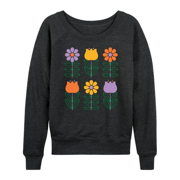 Instant Message - Retro Flower Grid - Women's Lightweight French Terry Long Sleeve Shirt