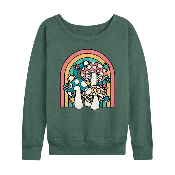 Instant Message - Retro Mushrooms Rainbow - Women's Lightweight French Terry Long Sleeve Shirt