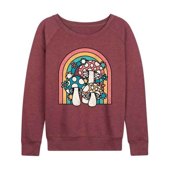 Instant Message - Retro Mushrooms Rainbow - Women's Lightweight French Terry Long Sleeve Shirt