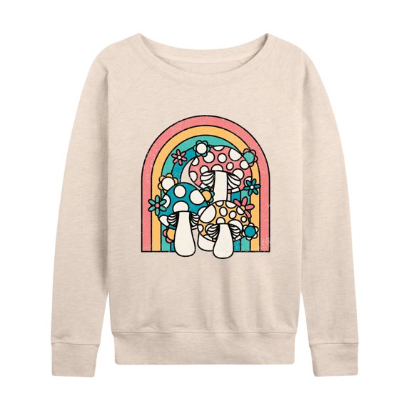 Instant Message - Retro Mushrooms Rainbow - Women's Lightweight French Terry Long Sleeve Shirt