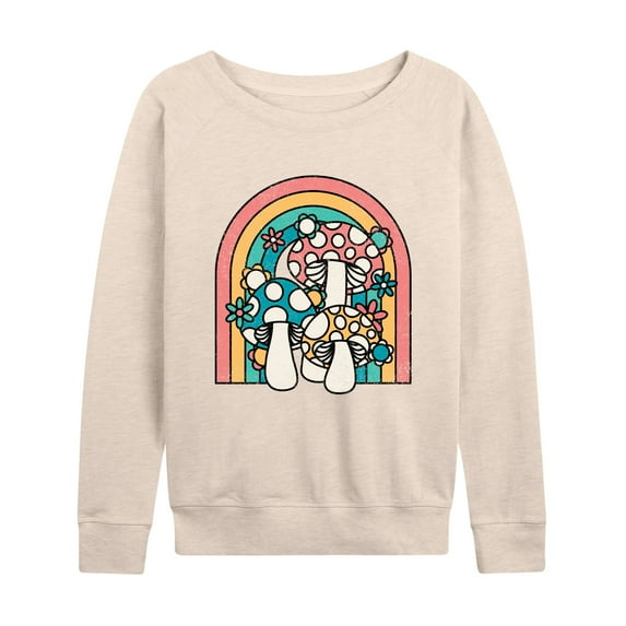 Instant Message - Retro Mushrooms Rainbow - Women's Lightweight French Terry Long Sleeve Shirt